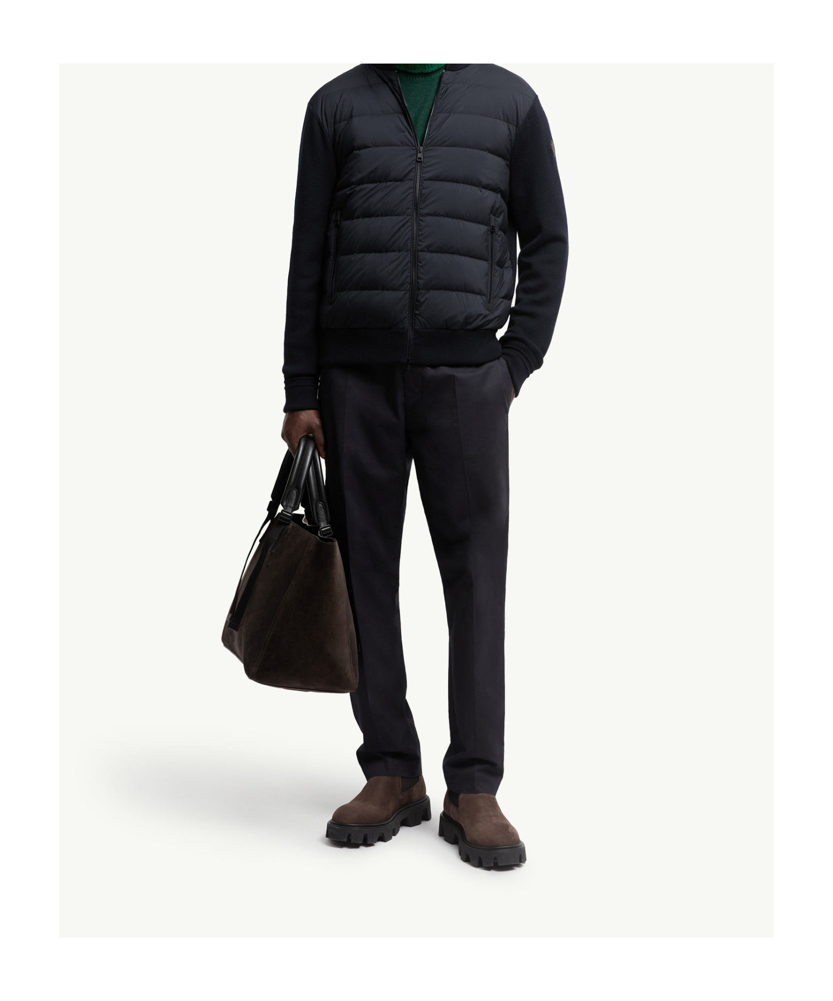 Moncler Men Padded Wool Cardigan With Zip In Blue