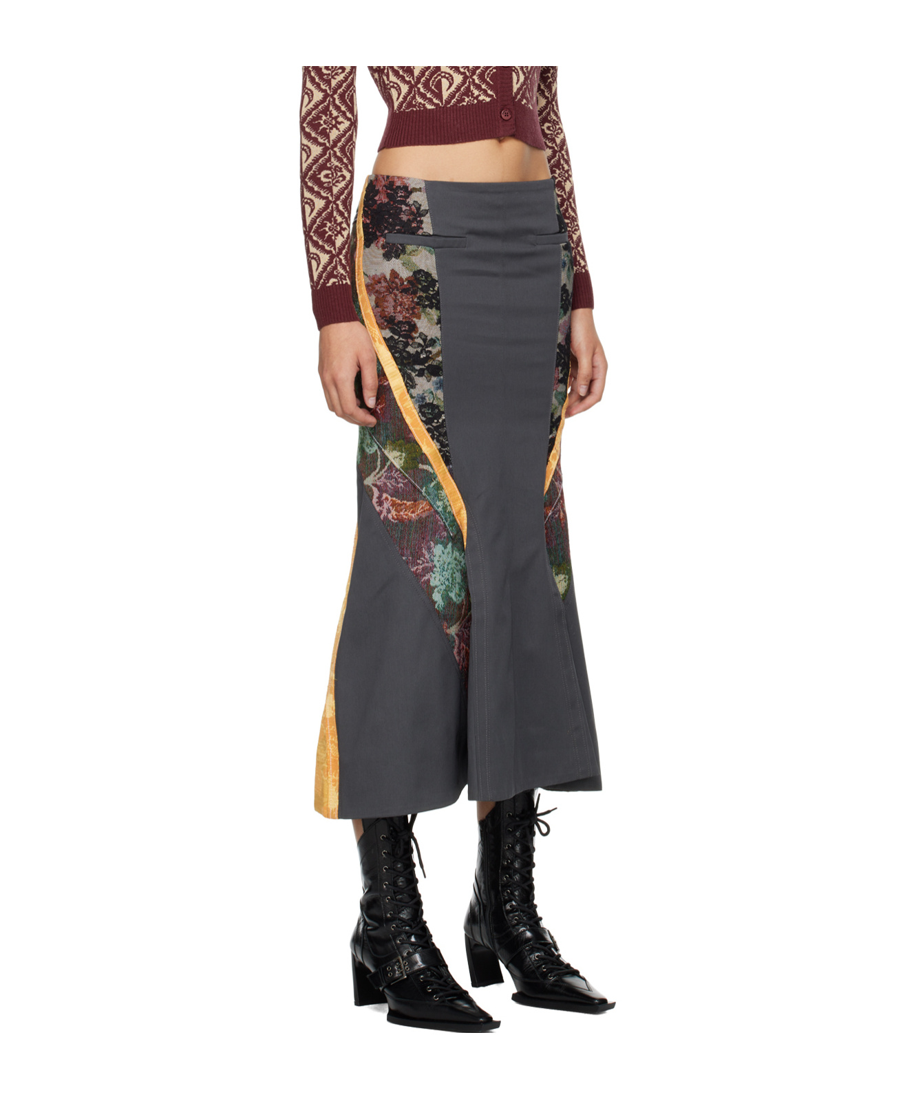 Marine Serre Regenerated Floral Tapestries Panelled Flared Skirt In Black