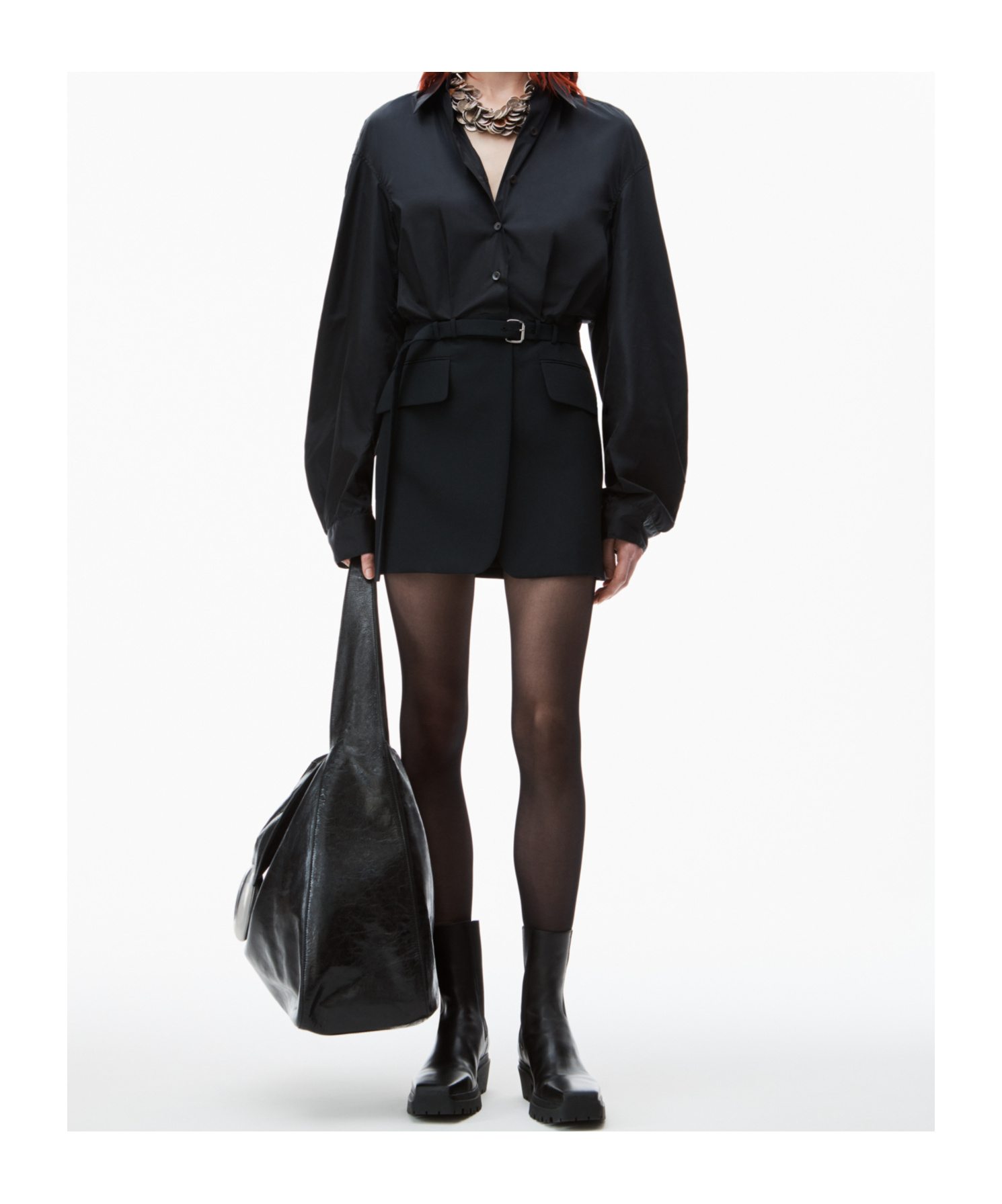 Alexander Wang Belted Button-up Shirt Blazer In Black