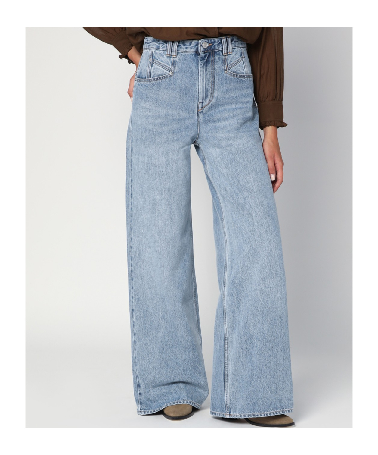 Isabel Marant High-waisted Wide Leg Jeans In Fluid Cotton Denim In Blue