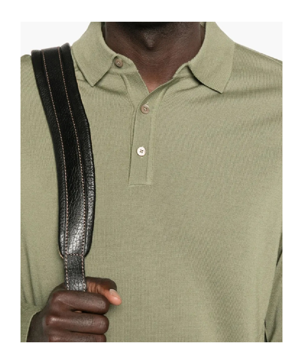 Hugo Boss Long-sleeve Polo Shirt With Classic Collar In Green