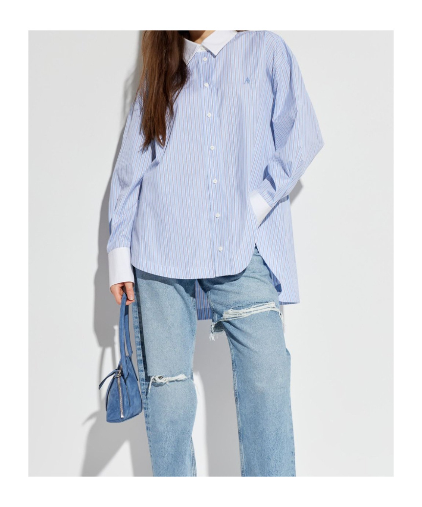 Attico Striped Embroidered Shirt In Blue