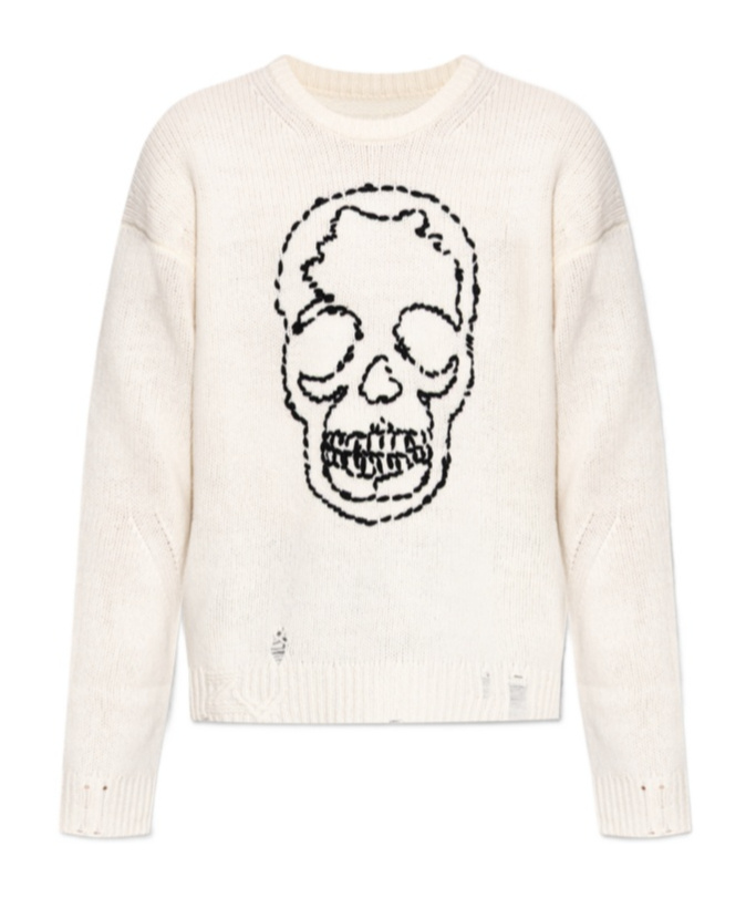 Zadig & Voltaire Skull-embroidered Distressed Sweater In White