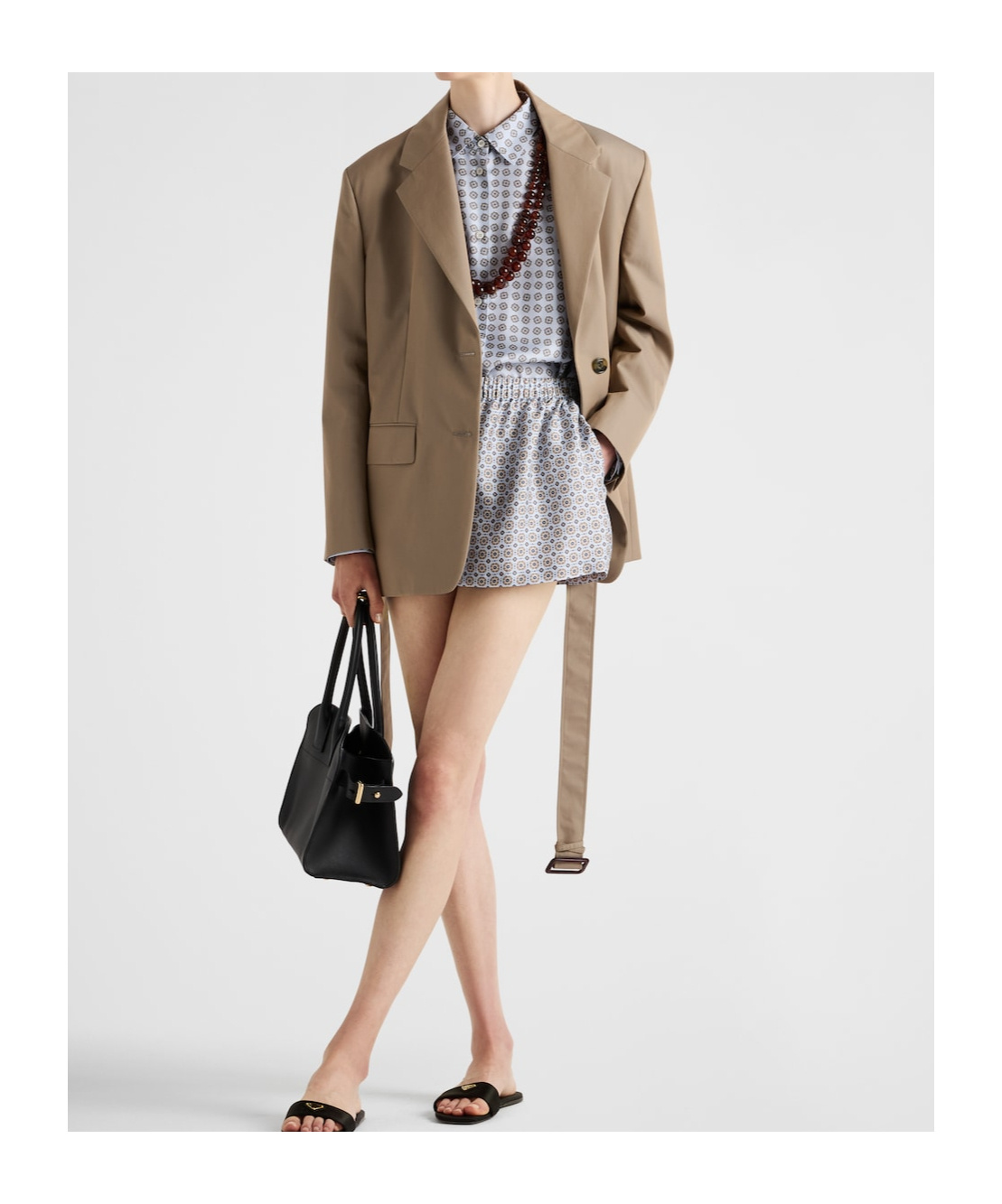 Prada Printed Twill Shirt In Gray