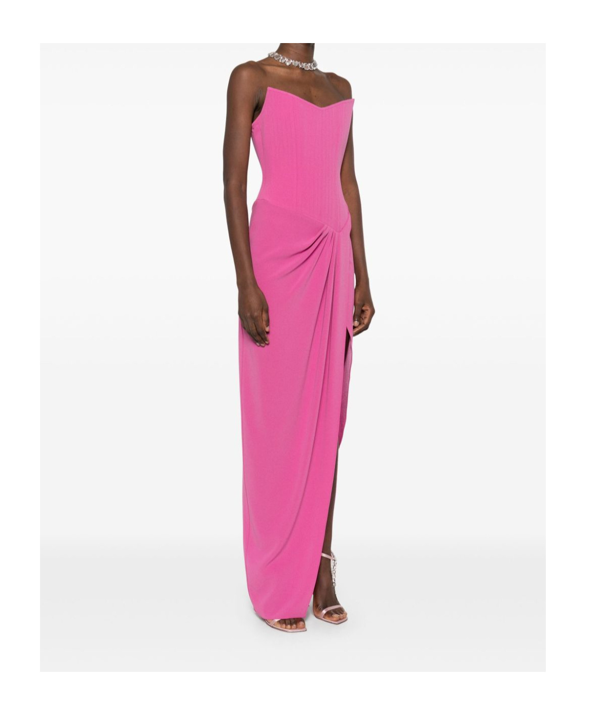 Alex Perry Strapless Corset Asymmetrical Maxi Dress In Pink