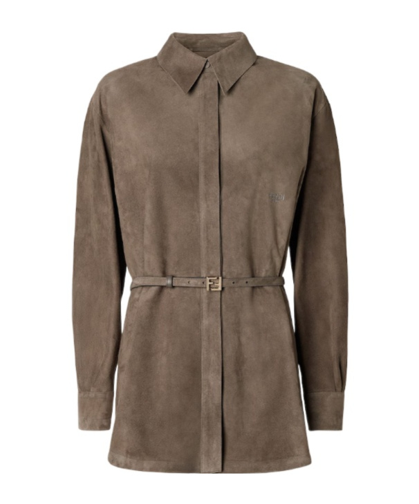 Fendi Gray Suede Shirt In Brown