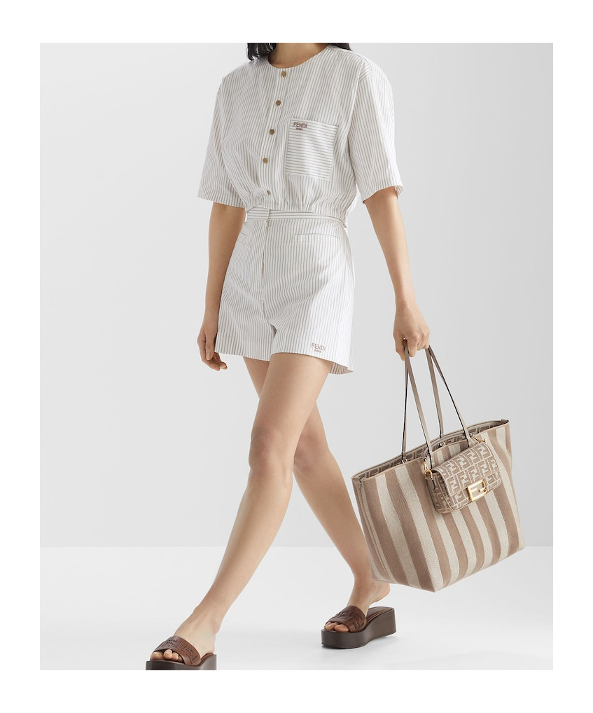 Fendi Striped Drawstring Hem Top With Chest Pocket In White
