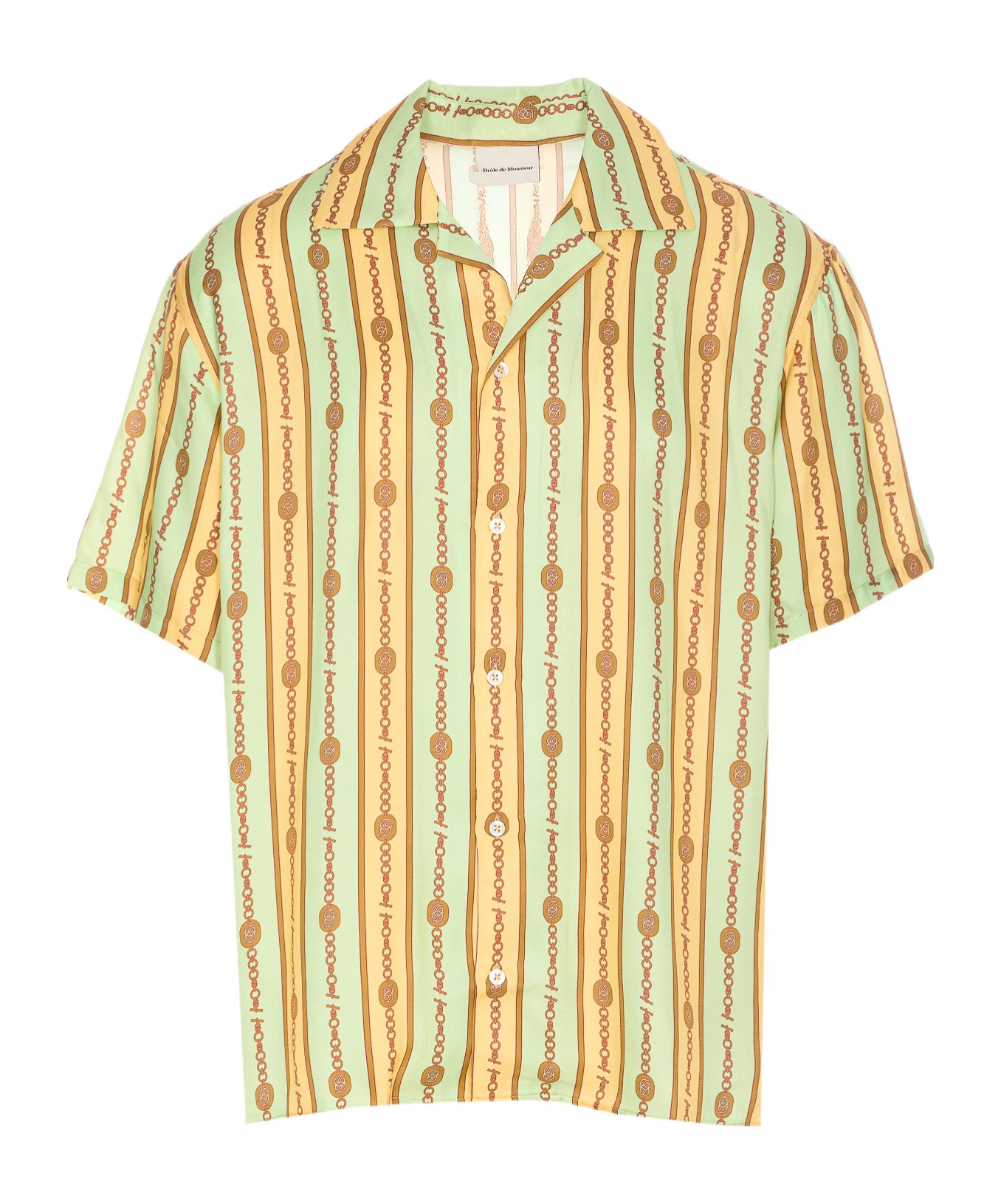 Drôle De Monsieur 'la Chemise Bijoux' Multicolor Bowling Shirt With Cuban Collar And All-over Striped Motif In Nude