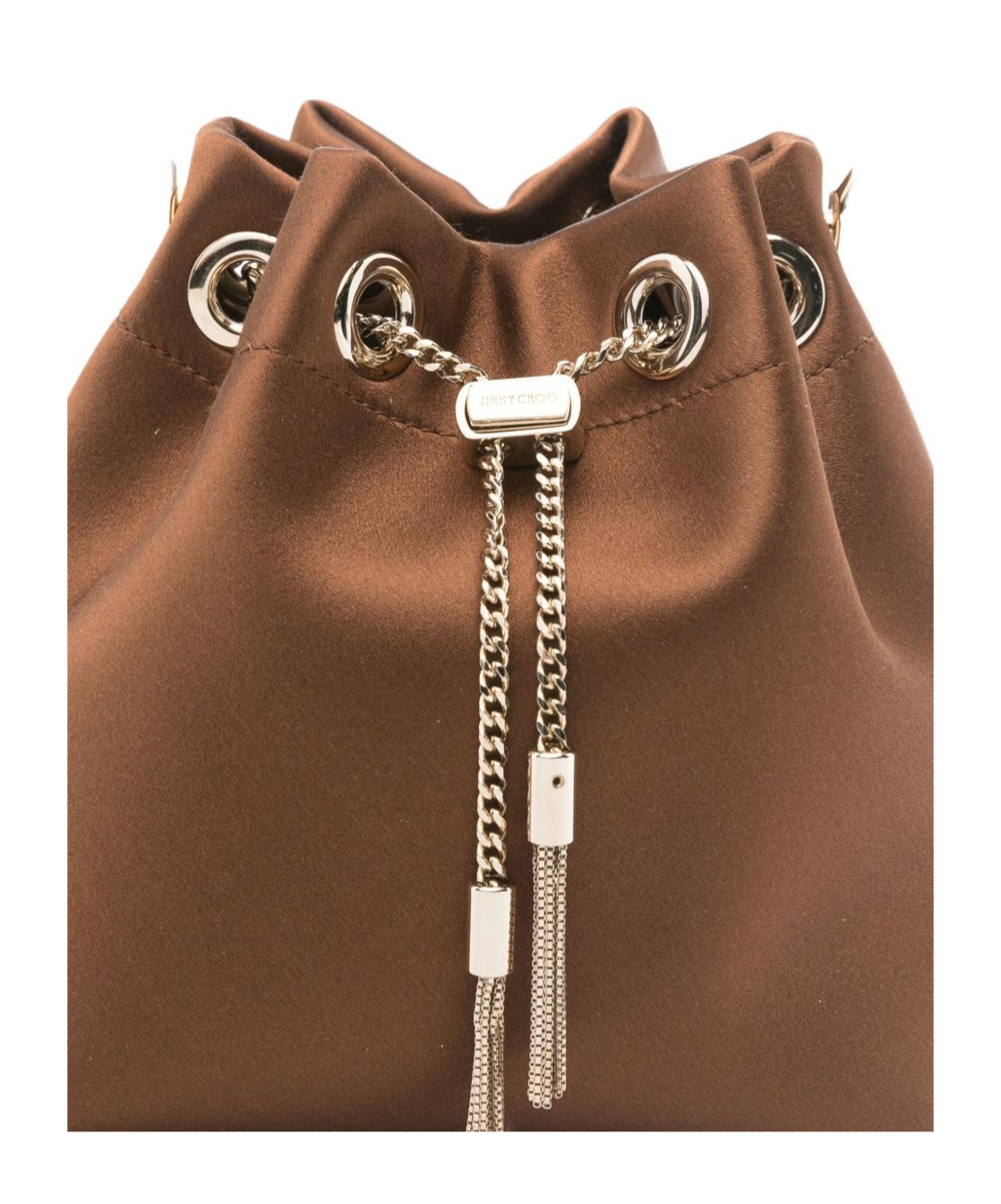 Jimmy Choo Chain Strap Bucket Bag Tassel Detail In Brown