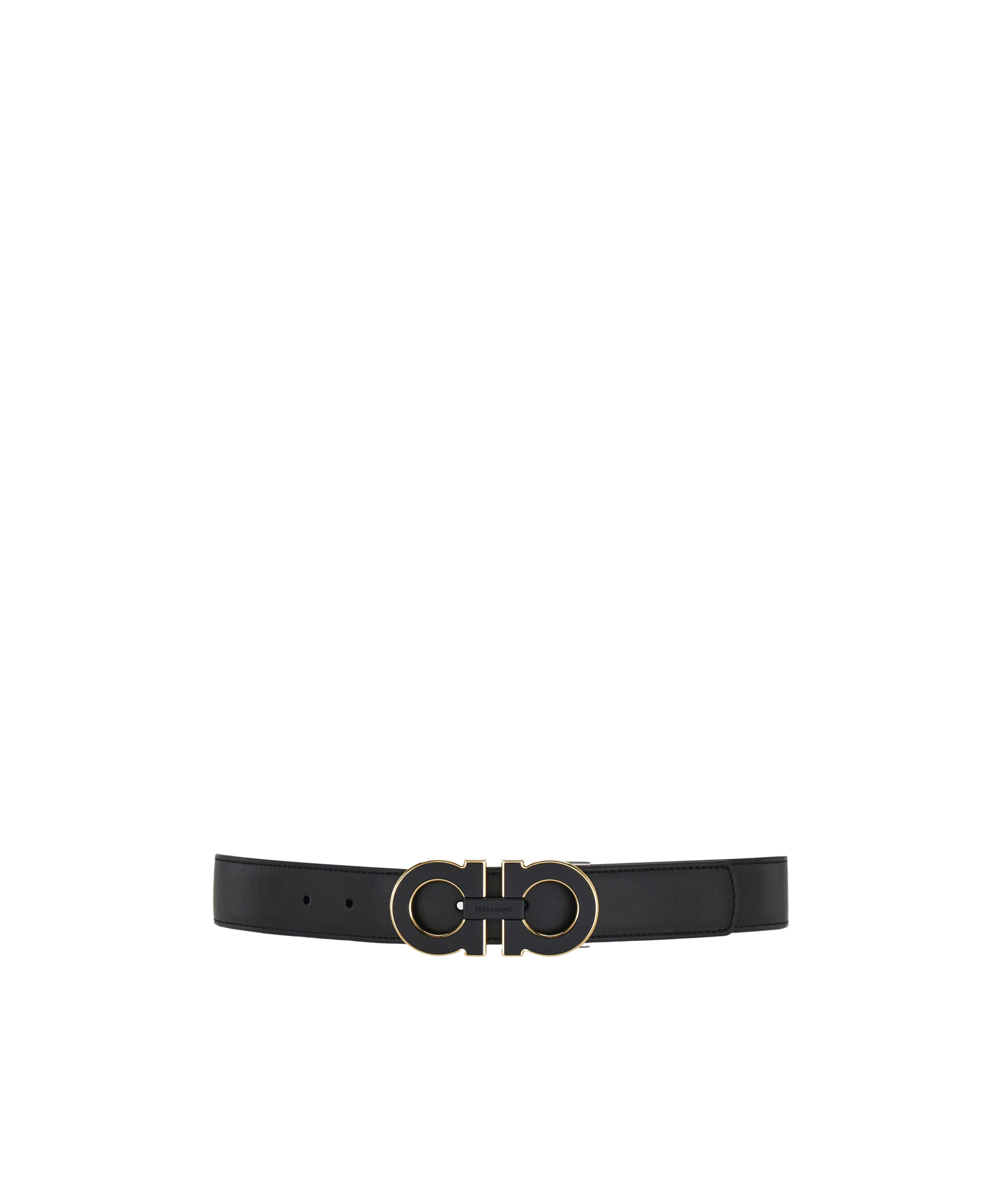 Ferragamo Reversible And Adjustable Double Gancini Belt In Black