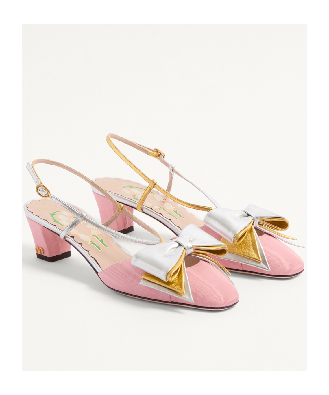 Valentino Scarpe Con Tacco Bowow In Tessuto Rosa Donna In Multicolor