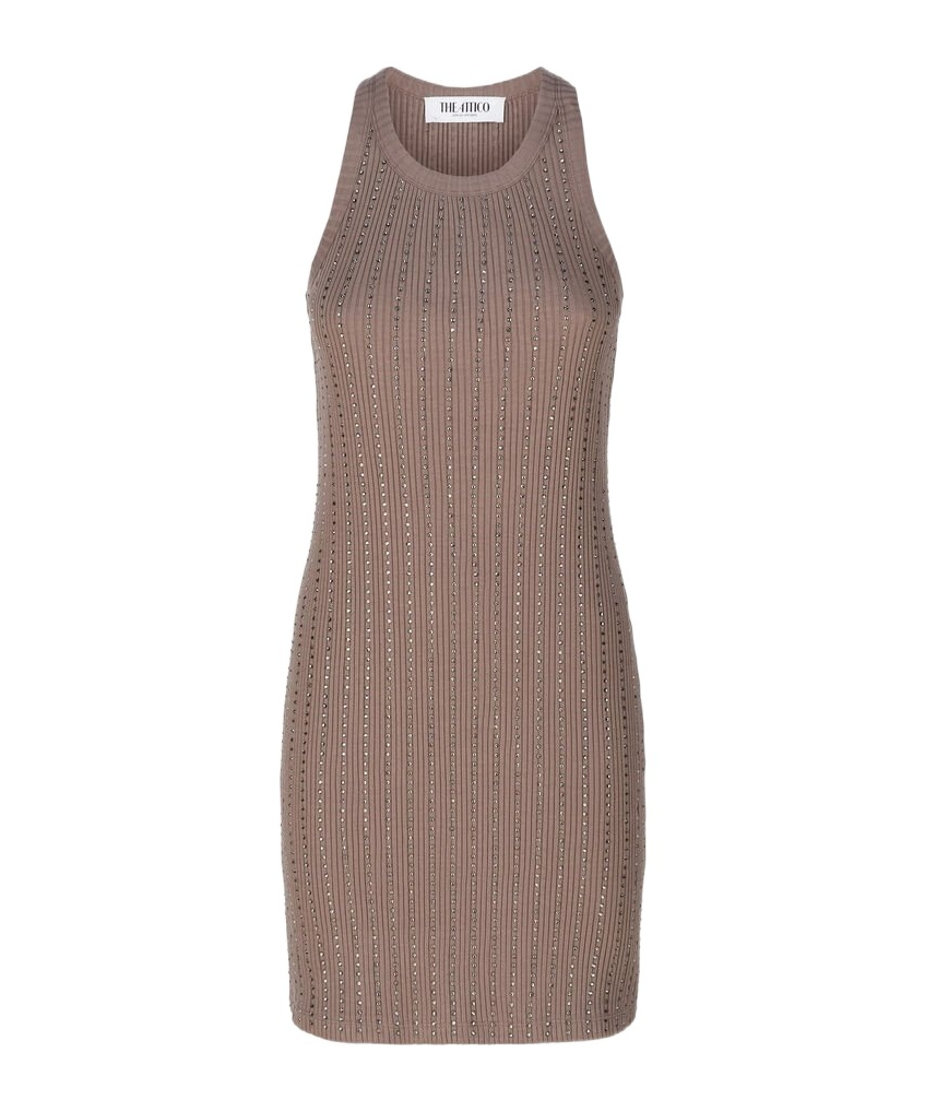 Attico Knitted Ribbed Dress In Brown
