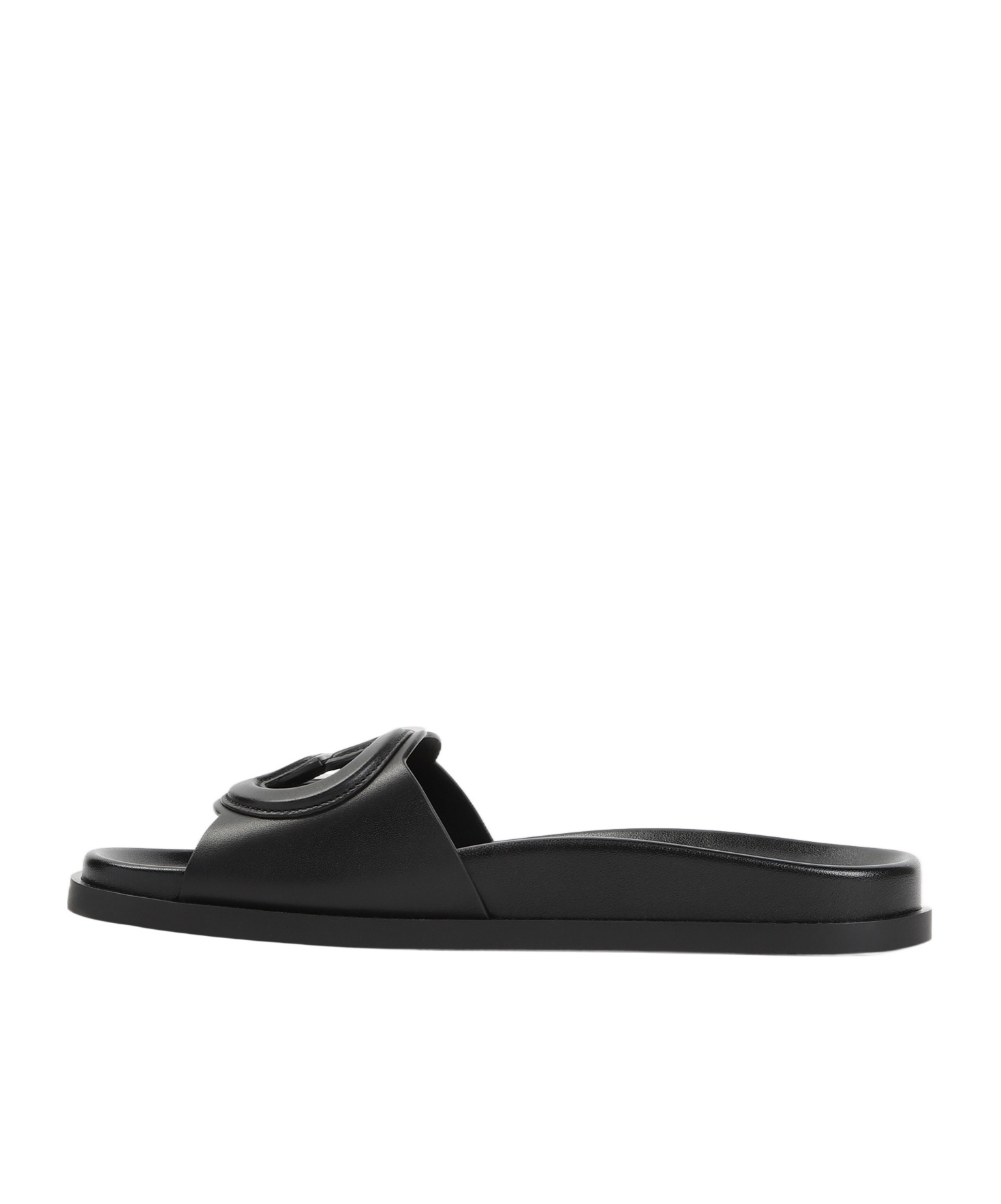 Gucci G Cut Leather Flat Sandals In Black