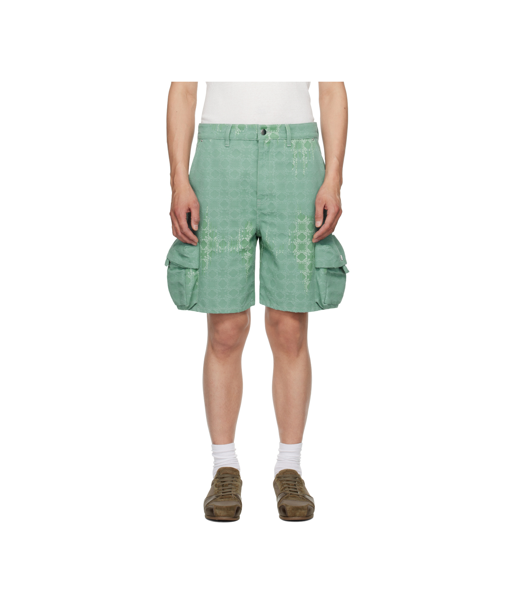 Amiri Green Ma Quad Bleached Cargo Shorts In Green