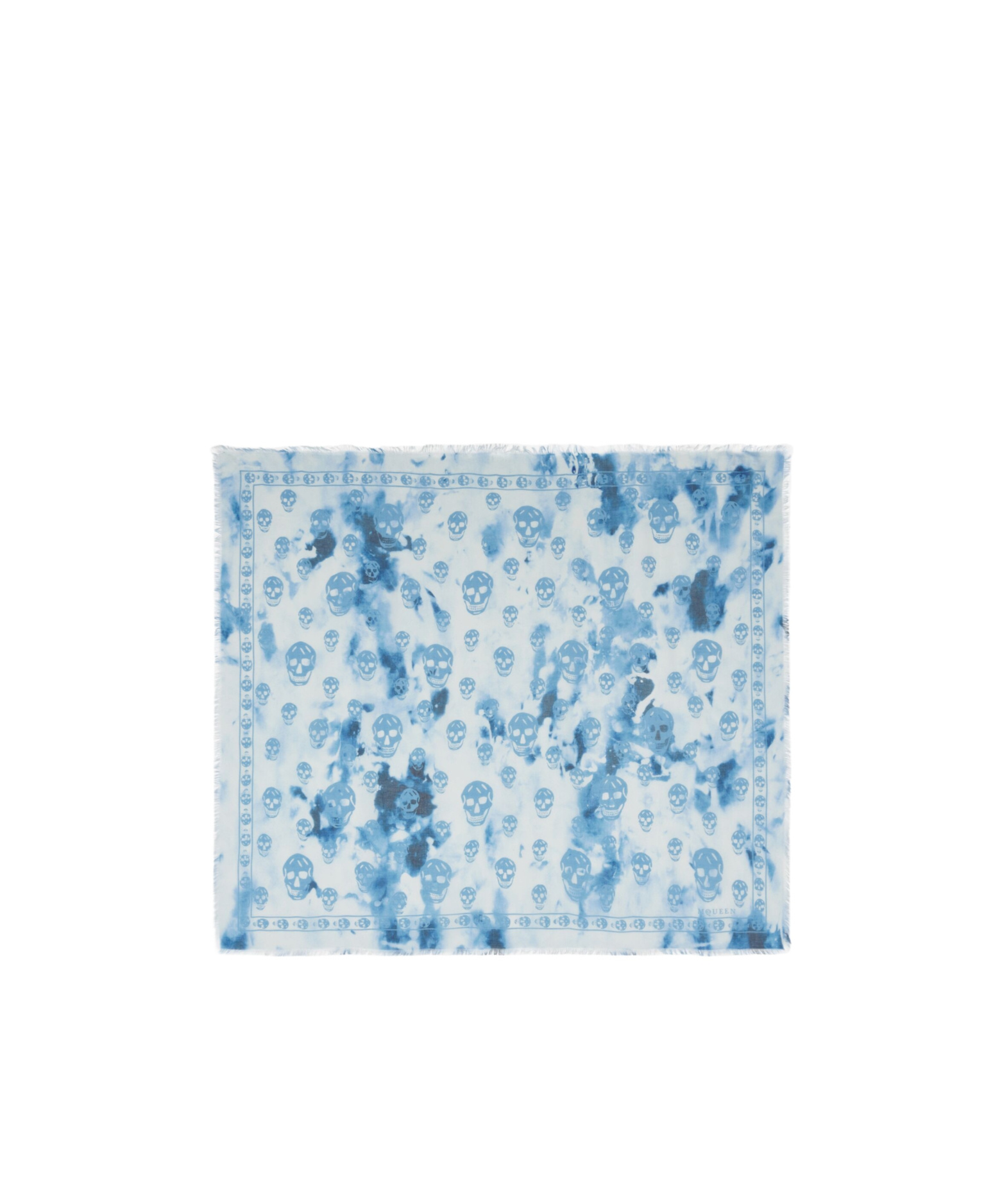 Alexander Mcqueen Skull Printed Frayed-edge Scarf In Blue
