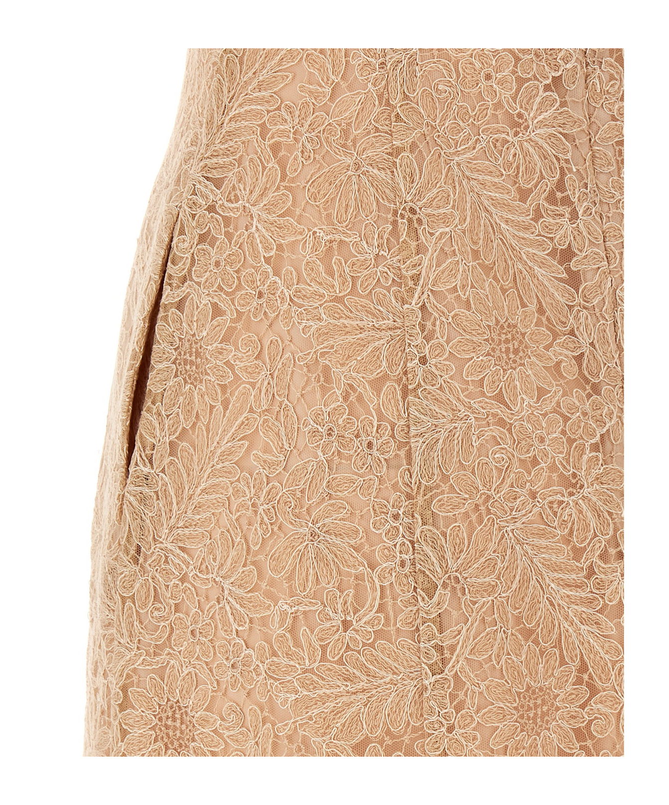 Ermanno Scervino Floral Lace Midi Dress With Square Neckline In Nude