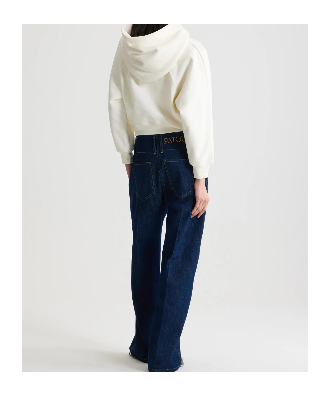 Patou Cropped Hoodie With Embossed Logo And Drawstring Hood In White