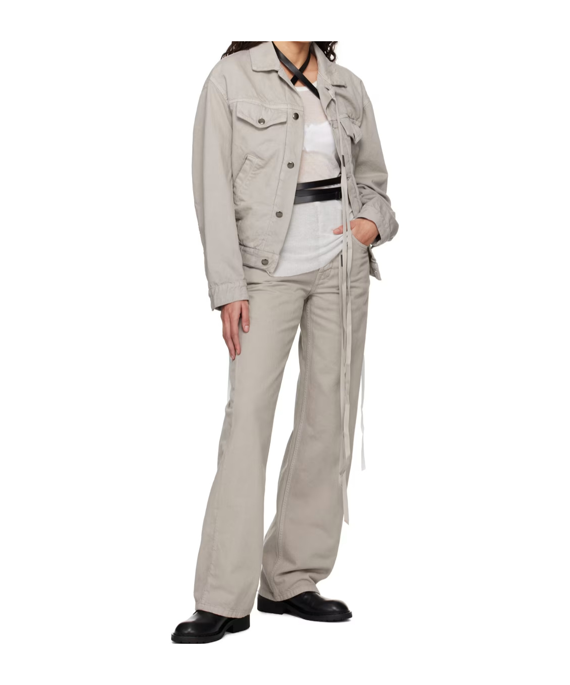 Ann Demeulemeester Marthe Button Denim Coat In Gray