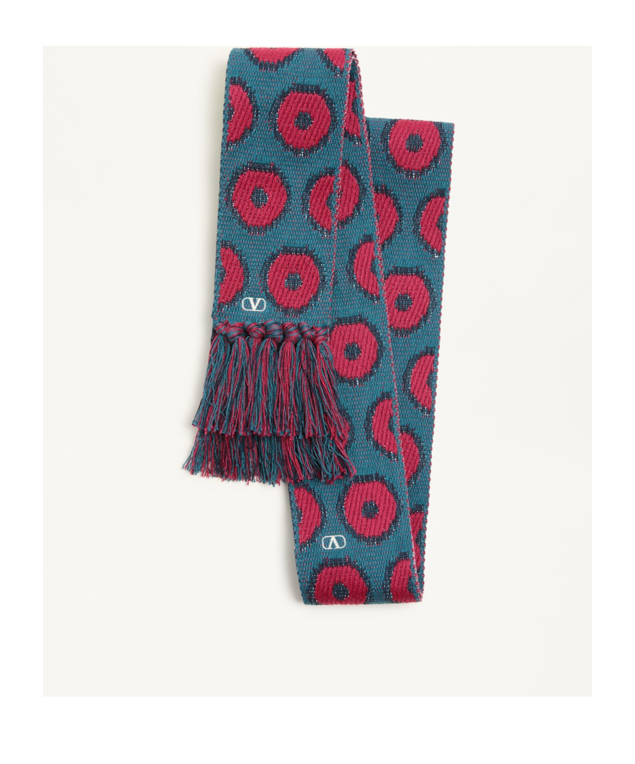 Valentino Antibes Cotton Scarf With Fringe In Blue