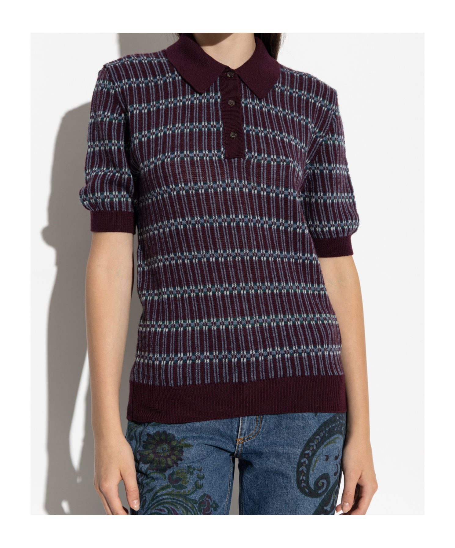 Etro Wool-blend Jacquard Polo Shirt In Burgundy