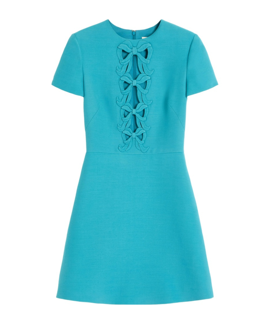 Valentino Bow Cutout Short-sleeve Crepe Mini Dress In Blue