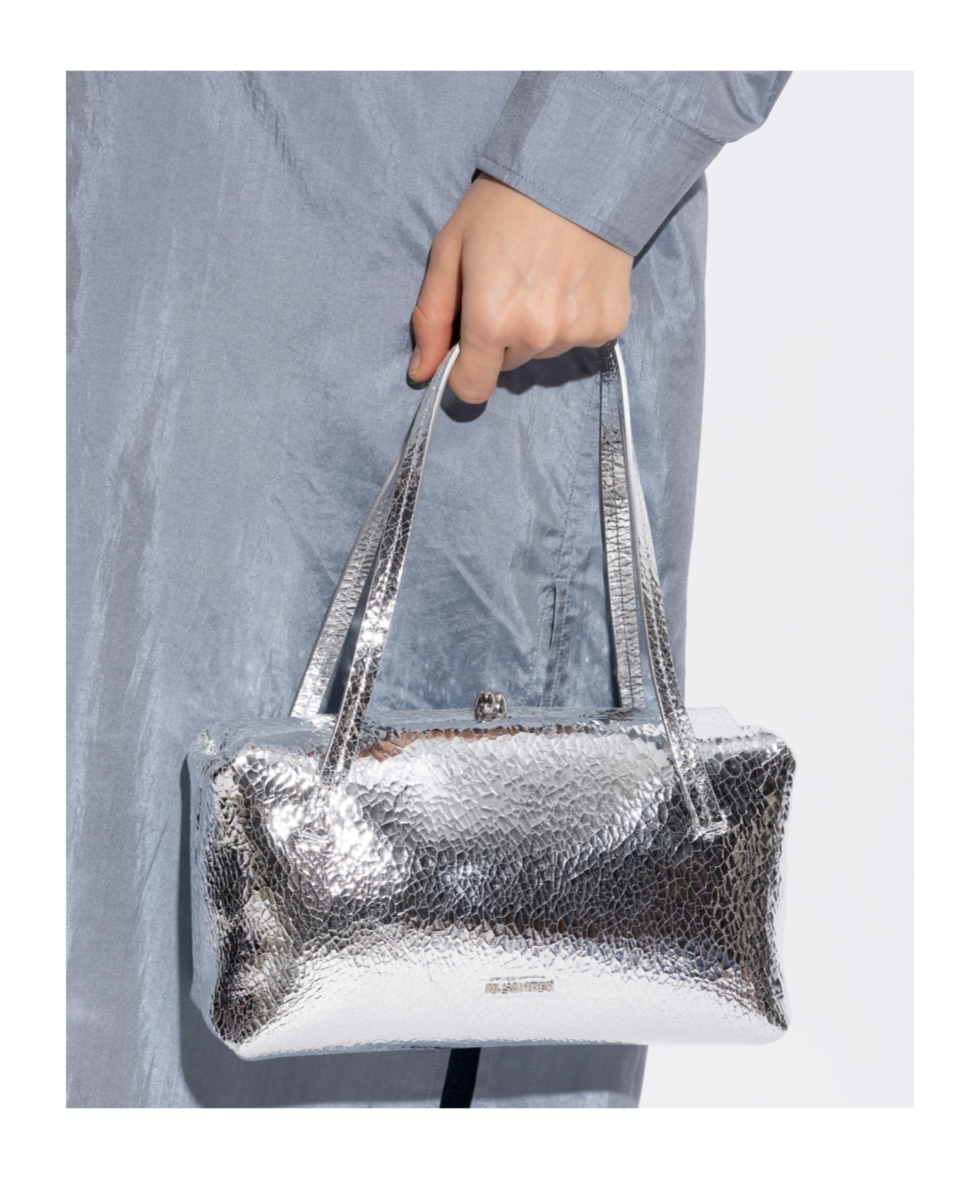 Jil Sander Textured Leather Shoulder Bag In Silver