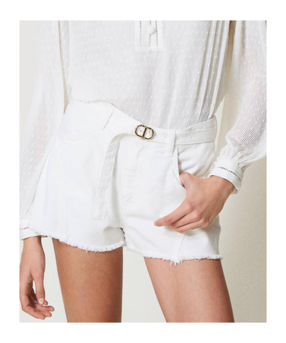 Shop Twinset Oval T Denim Shorts In White