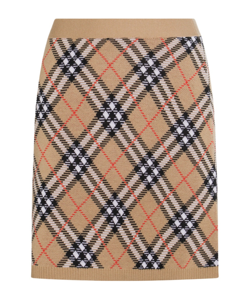 Burberry Embroidered Wool Blend Mini Skirt In Brown