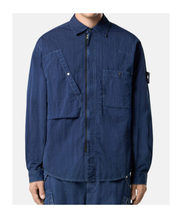 Stone Island Regular-fit Zipper-up Overshirt With Corrosion Treatment In Blue