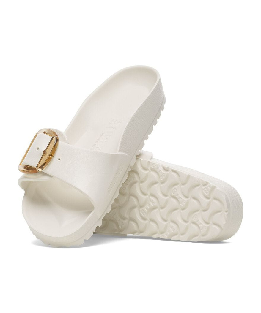 Shop Birkenstock Madrid Big Buckle Slides In Eggshell