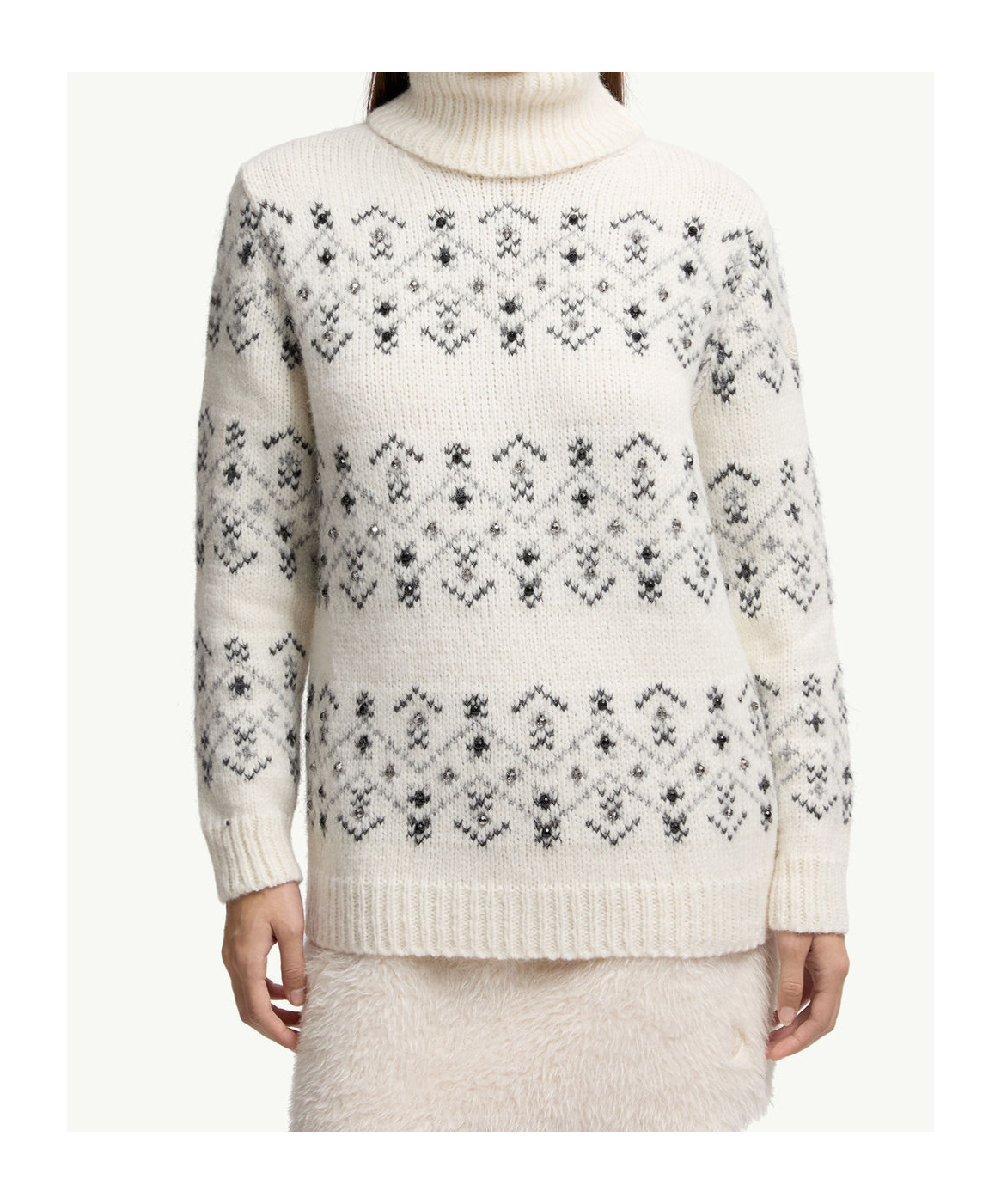 Moncler Crystal-embroidered Alpaca  Wool Blend Turtleneck Sweater In White