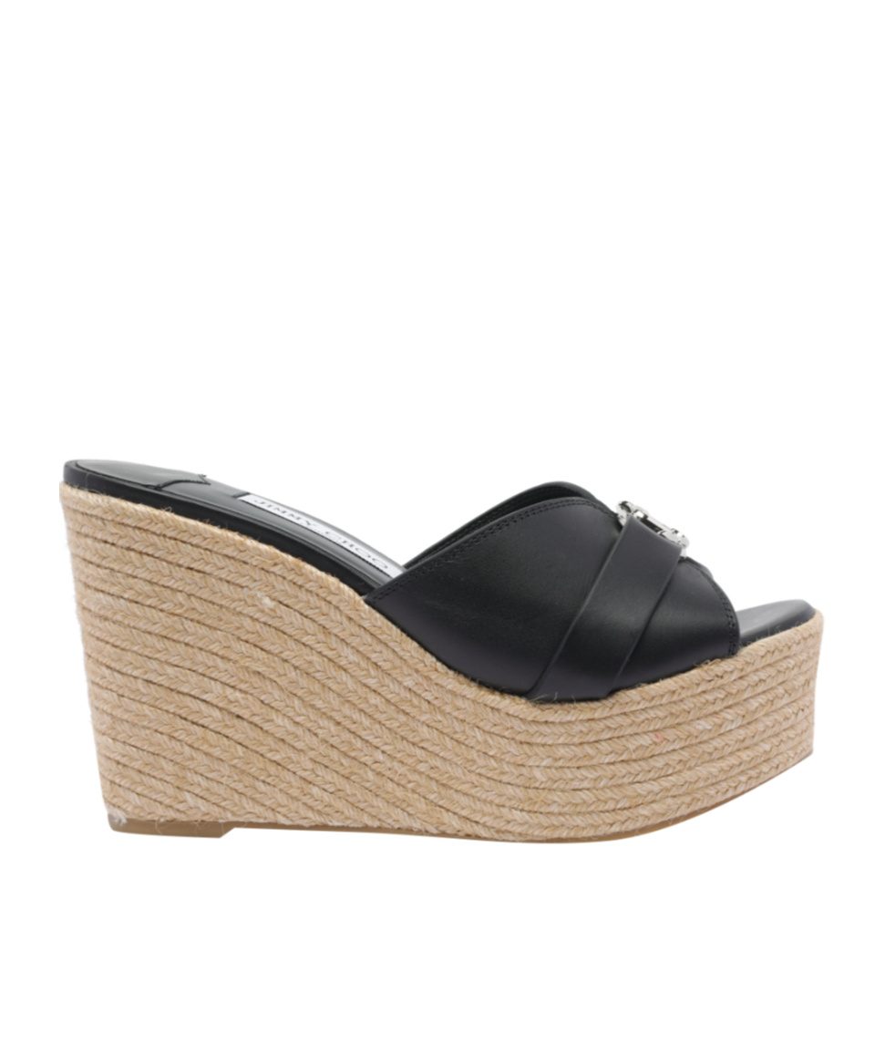 Jimmy Choo 100mm Leather Wedge Espadrille Sandals In Black