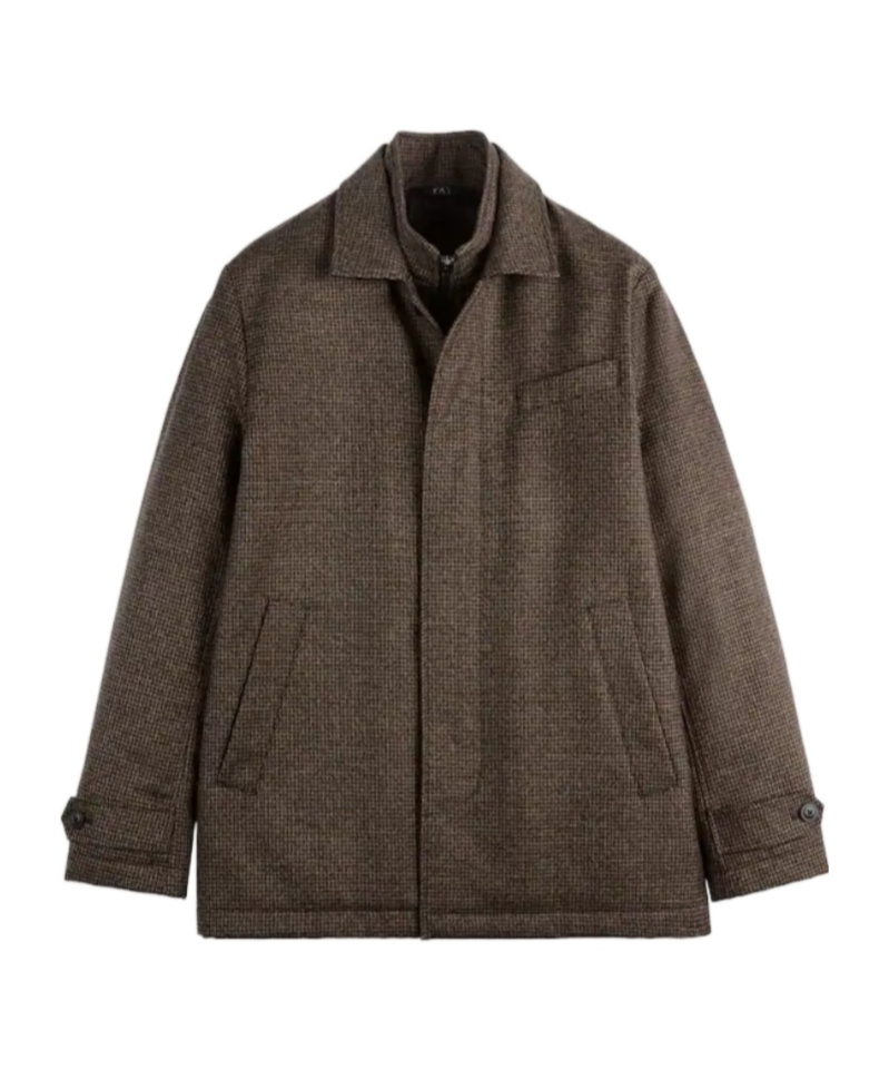Fay Houndstooth Button-fastening Jacket In Brown