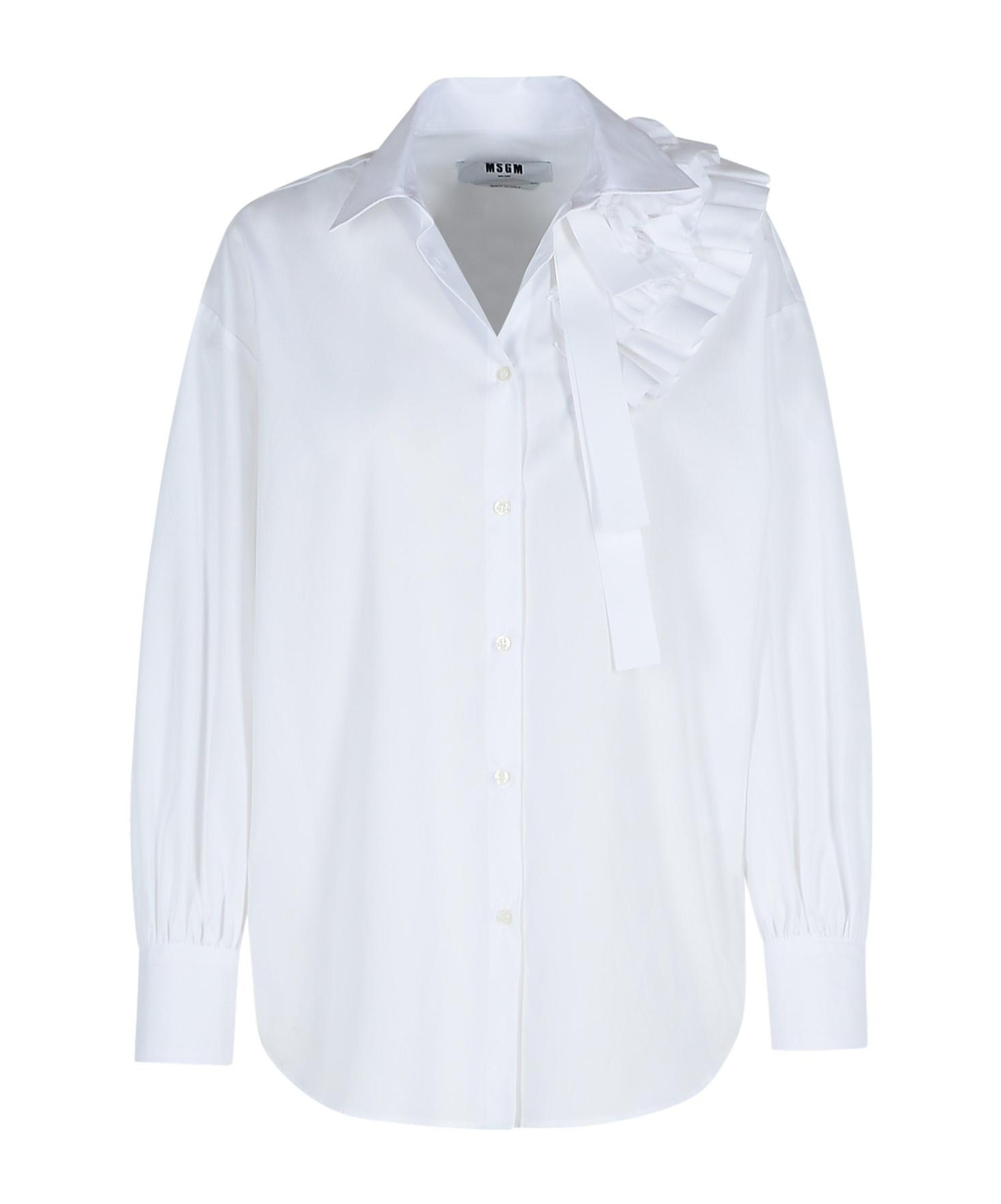 Msgm Cotton Shirt Ruffle Detail In White