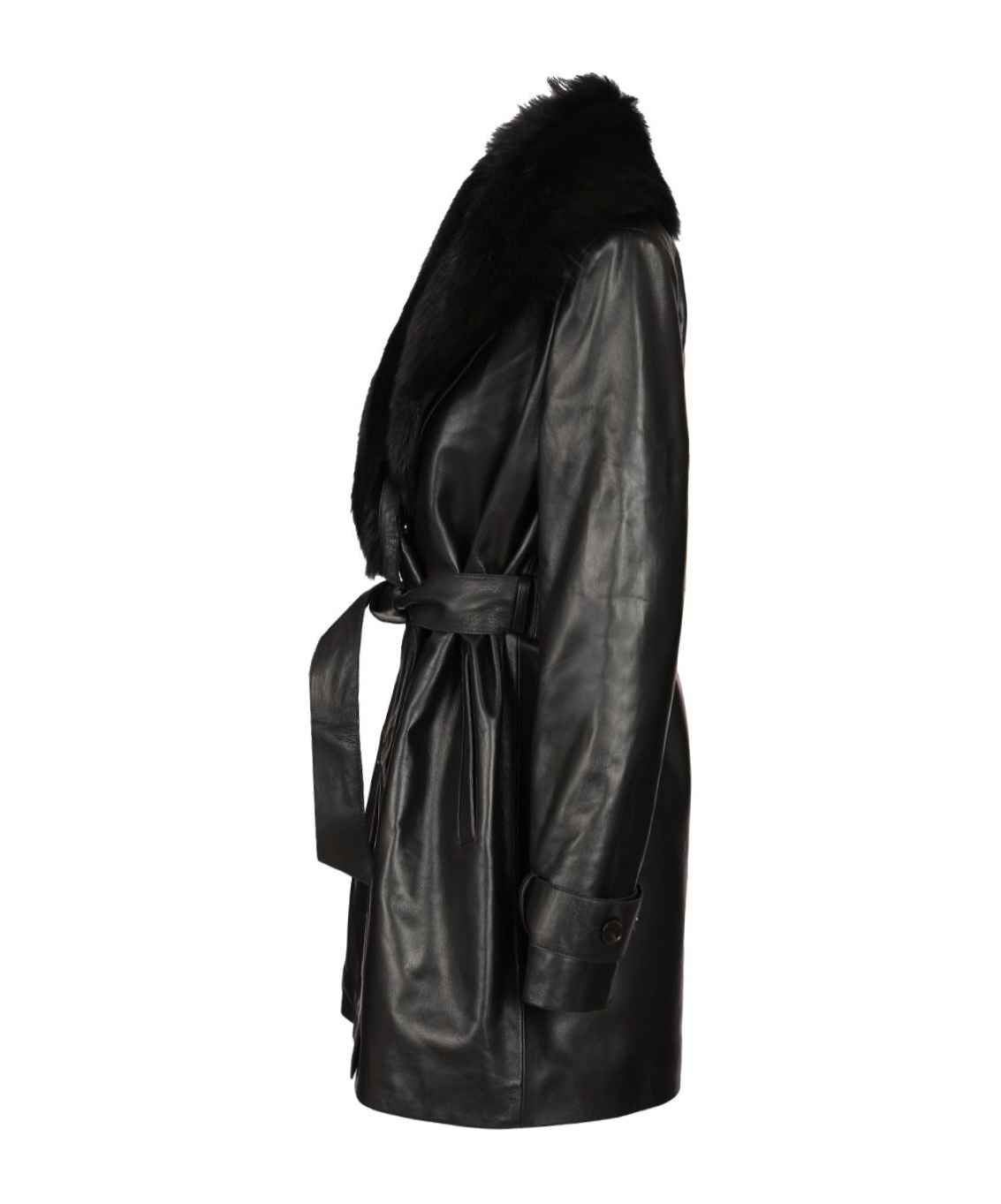 Arma Long Sleeve Lapel Leather Jacket In Black
