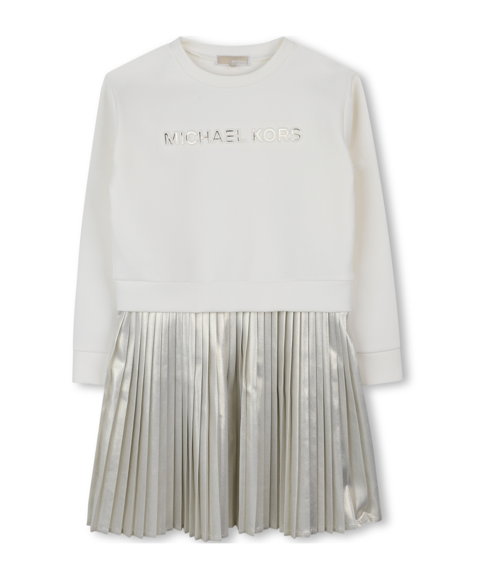 Michael Kors Pleated Metallic-effect Sweatshirt Dress In White