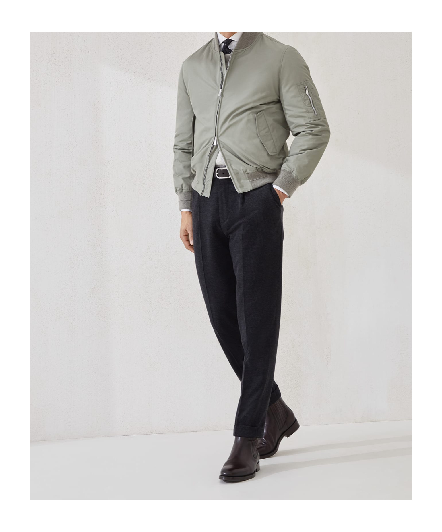 Brunello Cucinelli Zip-fastening Bomber Jacket In Gray