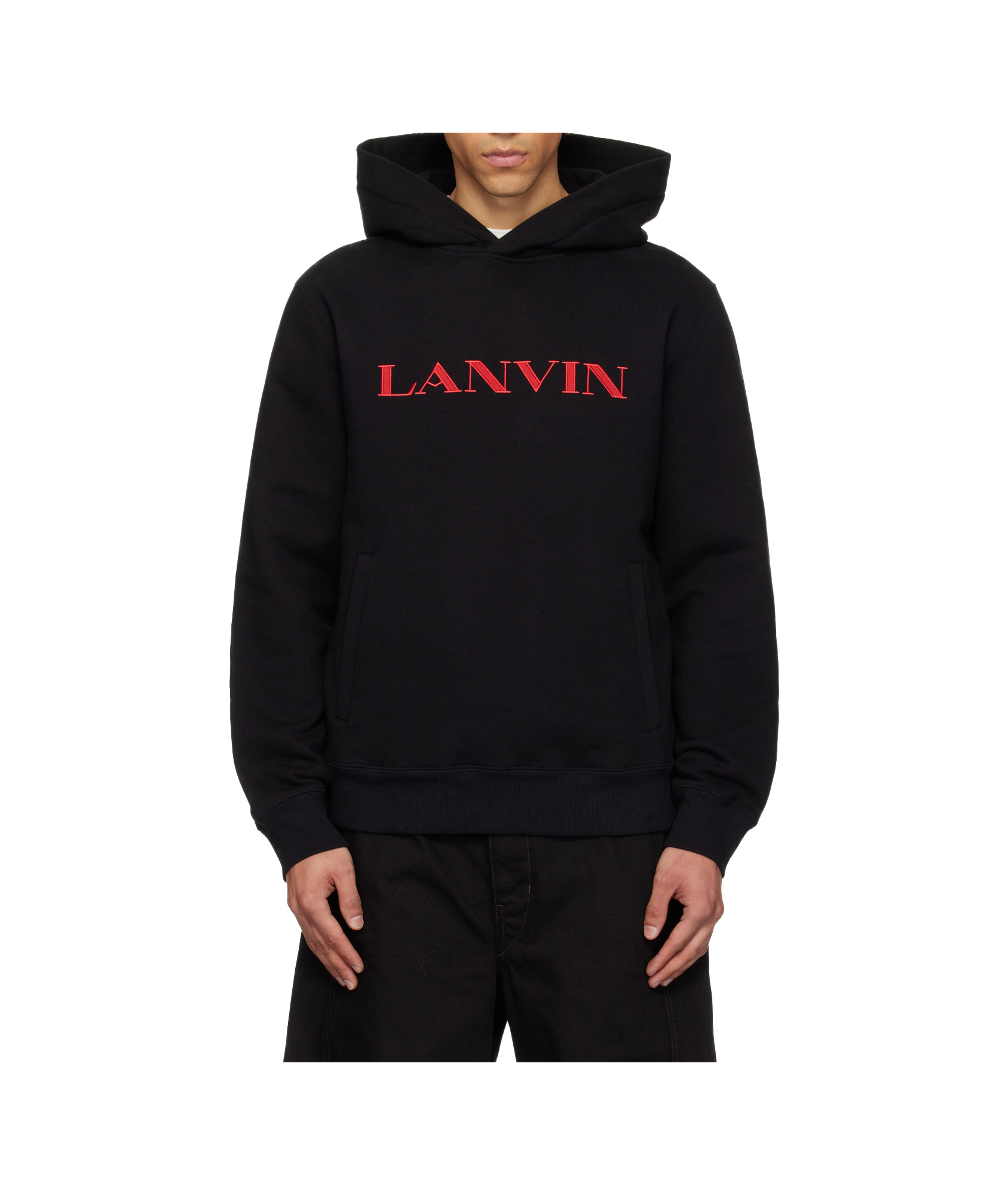 Lanvin Embroidered Cotton Hooded Sweatshirt In Black