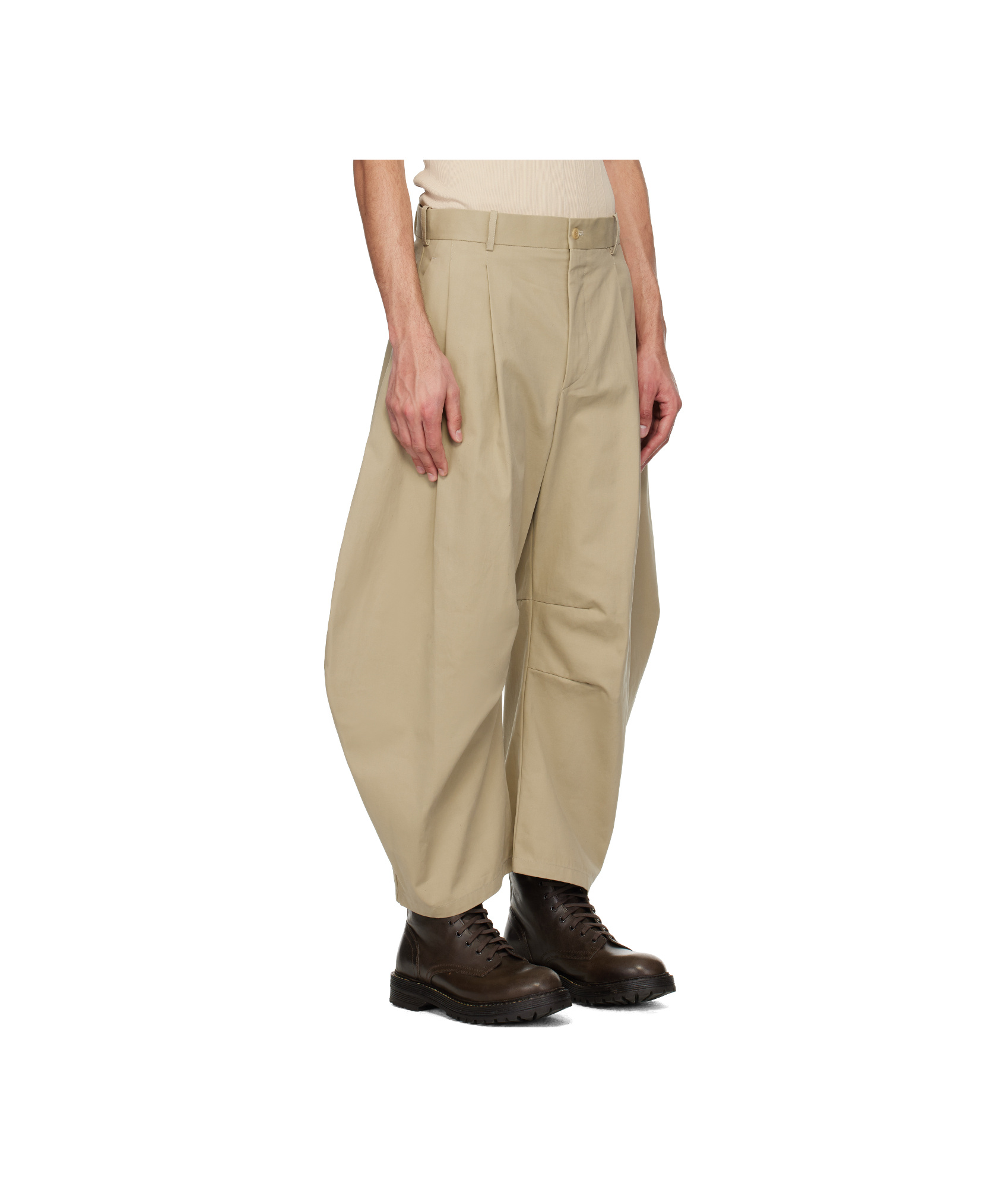 Hed Mayner Khaki Curved Trousers In Khaki