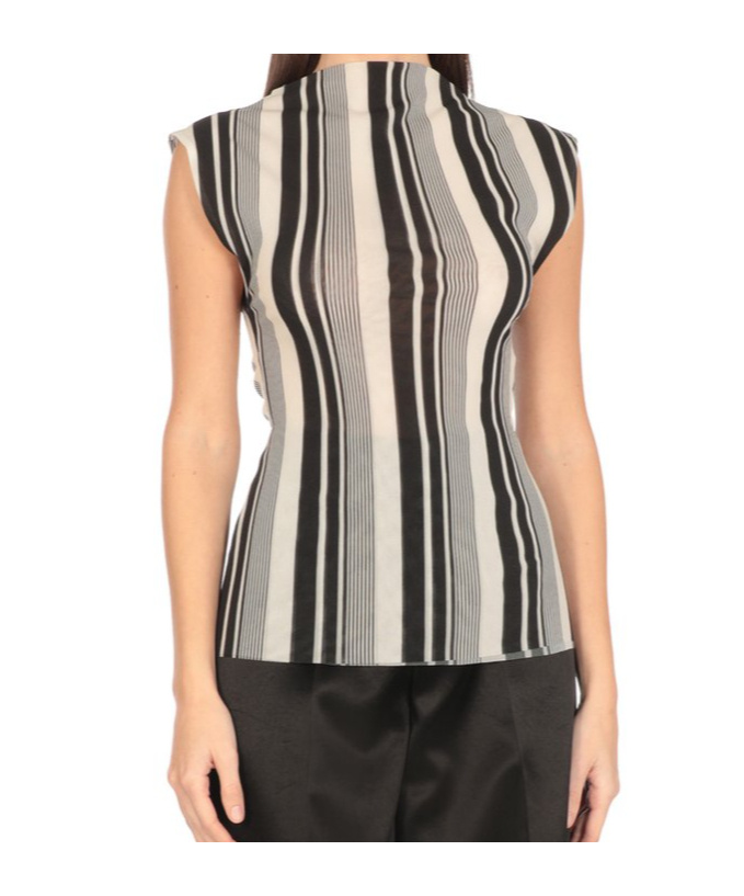 Shop Philosophy Di Lorenzo Serafini Stripe Print Stretch Tulle Top In Black