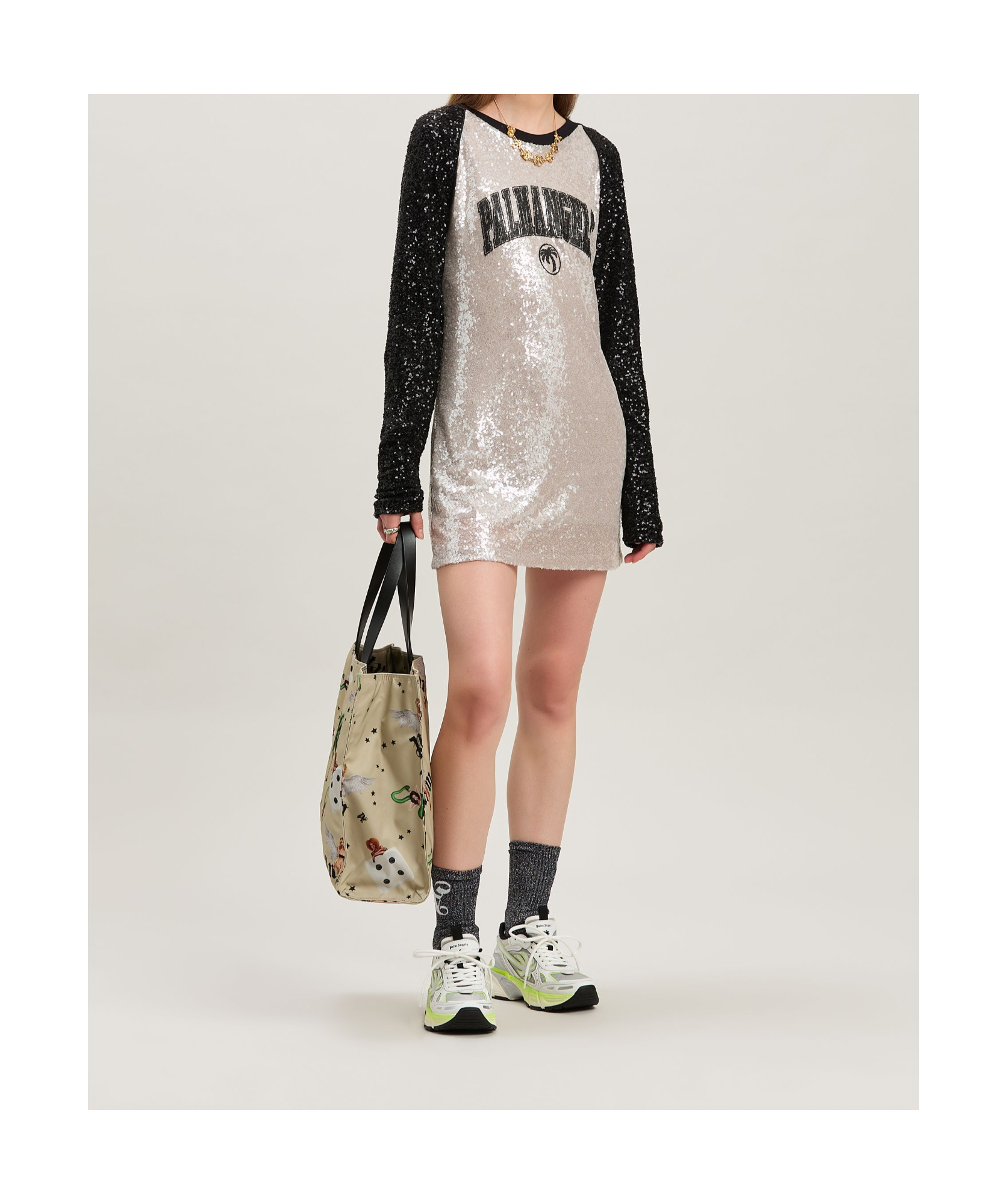 PALM ANGELS PALM ANGELS COLLEGE PALM SEQUIN EMBELLISHED MINI DRESS