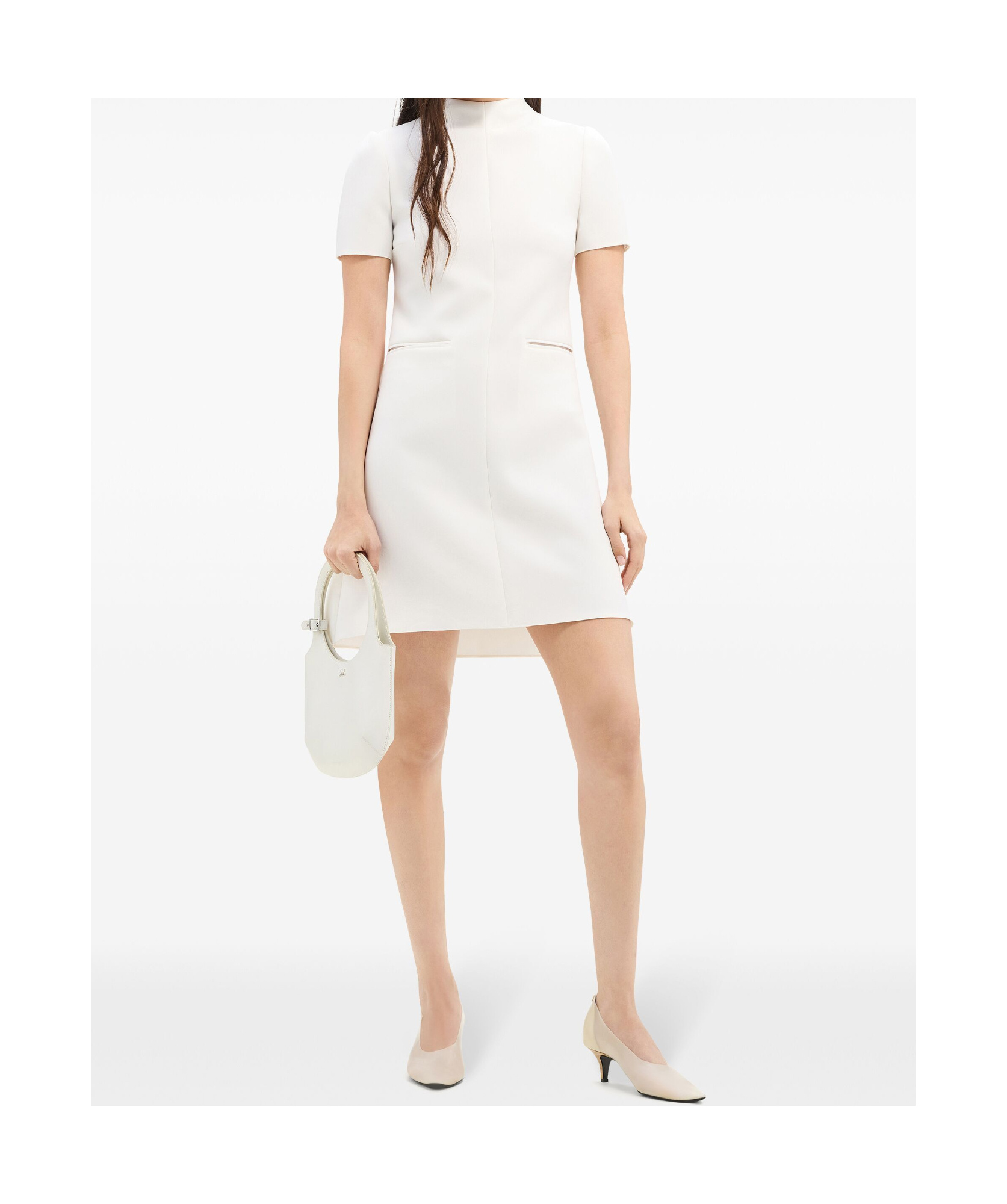 Shop Courrèges Twill A-line Mock-neck Mini Dress In White