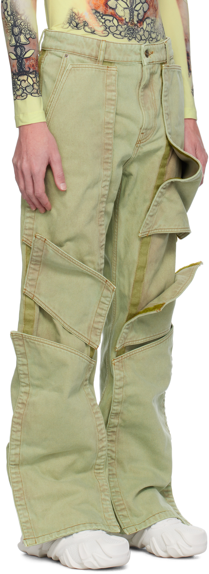 Y/project Green Velcro Multi Panel Jeans In Nude