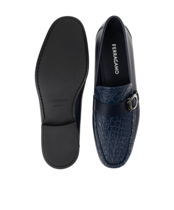 Ferragamo Loafer With Gancini Ornament In Blue
