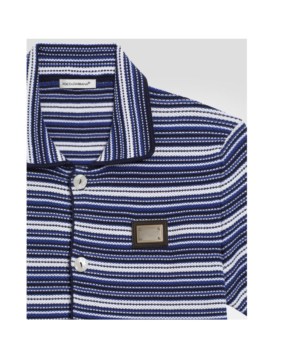 Dolce & Gabbana Knit Honeycomb Shirt In Blue