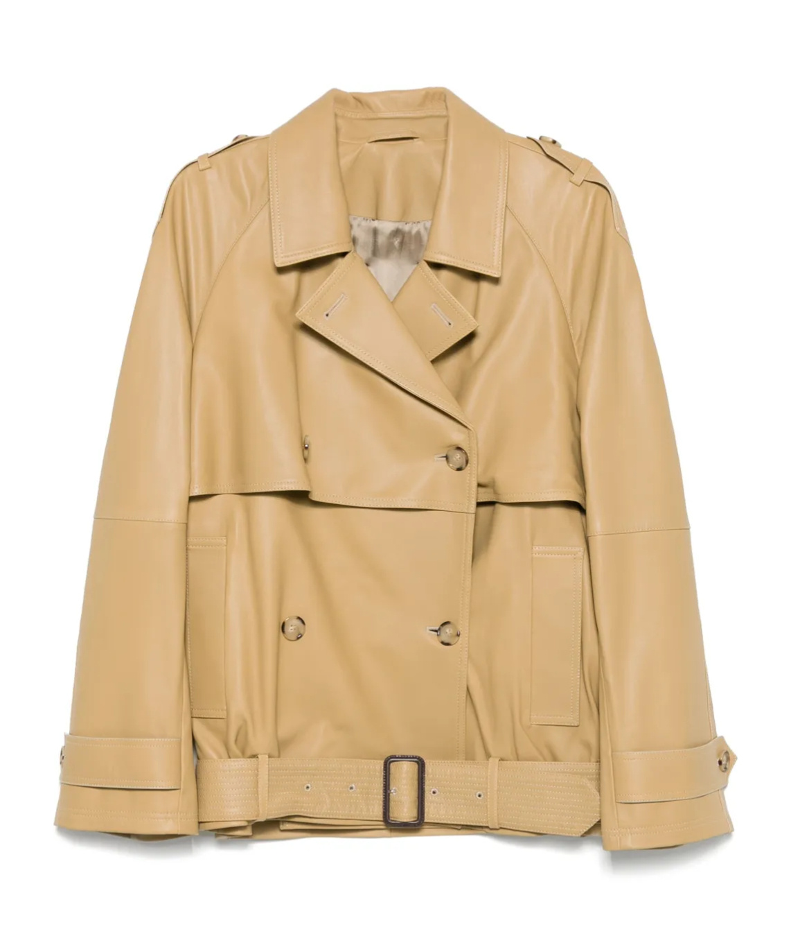 Totême Tan Short Trench Leather Jacket In Nude