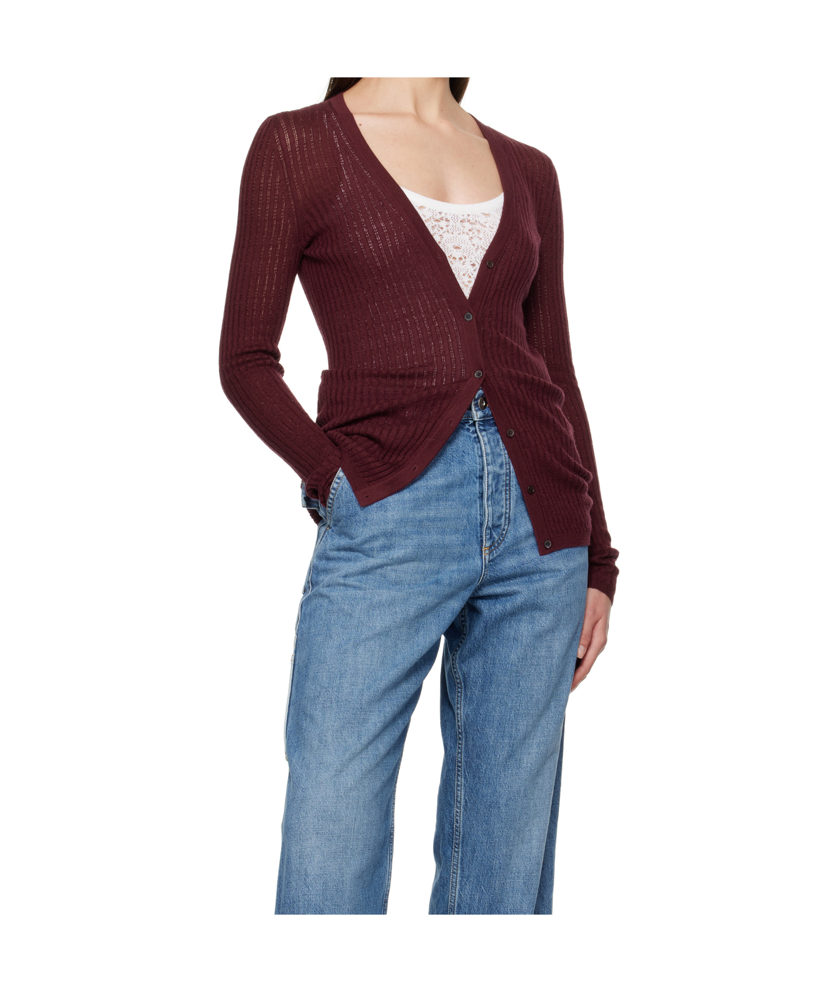 Gabriela Hearst Burgundy Emma Pointelle Cardigan In Multicolor