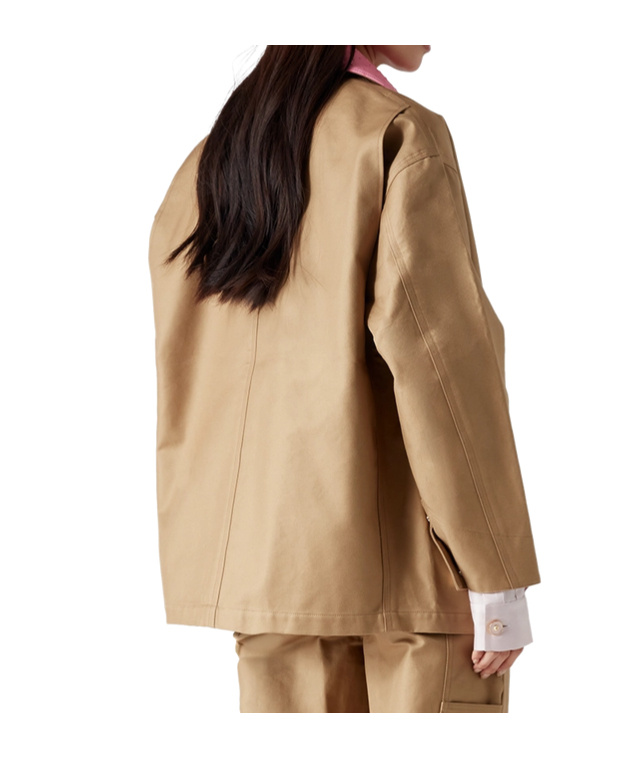 Casablanca Beige Cotton Jacket With Pink Collar In True Color