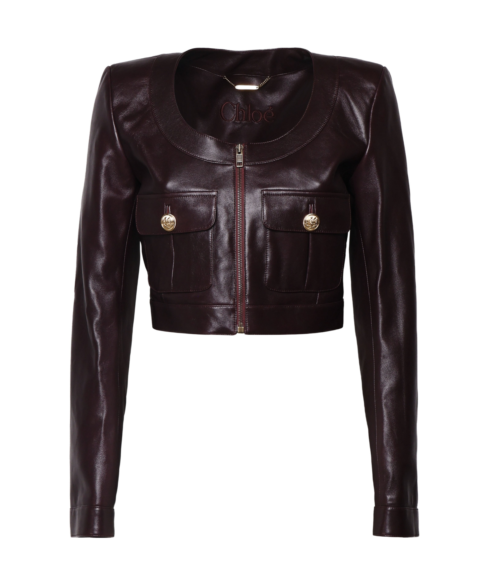 Chloé Short Leather Jacket In Brown