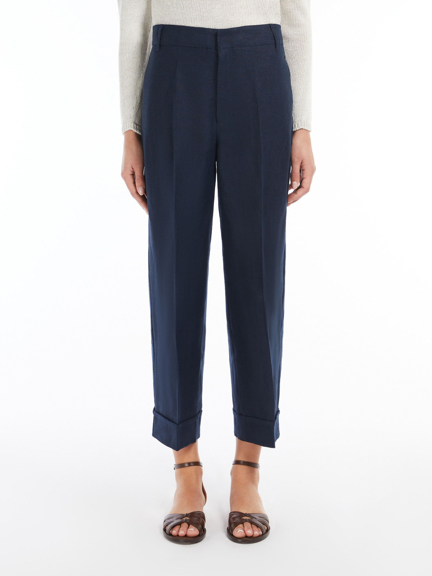 Max Mara Straight-fit Linen Canvas Trousers In Navy Blue